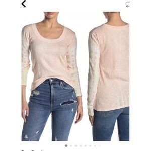 We The Free Long Sleeve Thermal Tie Dye Shirt Peach Yellow Women's Medium